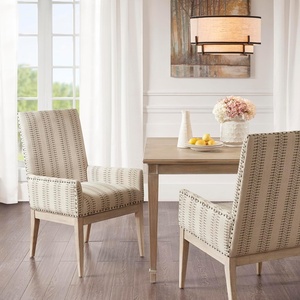 Madison Park Rika Dining Arm Chair Set of 2, Upholstered High-Back Farmhouse Chairs with Track Arms, Bronze Nailhead Trim, Solid Wood Legs, Natural