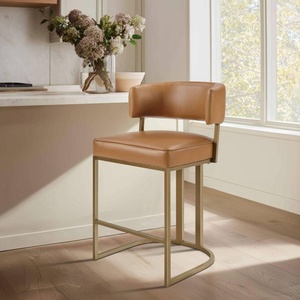 Madison Park Upholstered Bar Stool, Armless Counter Height Barstool with Back & Footrest, 25.5″ Gold Metal Frame Kitchen Island Chair, Modern Counter Stool for Dining Room(Brown)