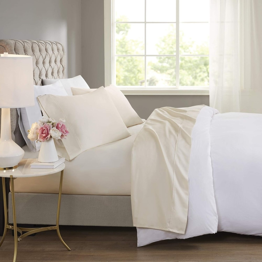 image:imageMadison Park 600 TC Cooling Cotton Blend Solid Bed Sheet Set with 16 Inch Deep Pocket All Season Soft BeddingSet Matching Pillow Case Full Blue 4 PieceIvory