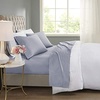 Madison Park 600 TC Cooling Cotton Blend Solid Bed Sheet Set with 16 Inch Deep Pocket, All Season, Soft Bedding-Set, Matching Pillow Case, Full, Blue, 4 Piece(Blue)