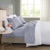 Madison Park 600 TC Cooling Cotton Blend Solid Bed Sheet Set with 16 Inch Deep Pocket, All Season, Soft Bedding-Set, Matching Pillow Case, Full, Blue, 4 Piece(Blue)