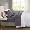 Madison Park 600 TC Cooling Cotton Blend Solid Bed Sheet Set with 16 Inch Deep Pocket, All Season, Soft Bedding-Set, Matching Pillow Case, Full, Blue, 4 Piece(Charcoal)