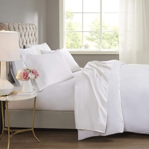 Madison Park 600 TC Cooling Cotton Blend Solid Bed Sheet Set with 16 Inch Deep Pocket, All Season, Soft Bedding-Set, Matching Pillow Case, Full, Blue, 4 Piece(White)