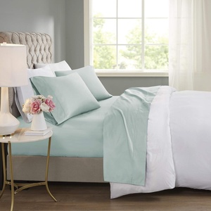 Madison Park 600 TC Cooling Cotton Blend Solid Bed Sheet Set with 16 Inch Deep Pocket, Hypoallergenic, All Season, Soft Bedding-Set, Matching Pillow Case, Queen, Seafoam, 4 Piece.