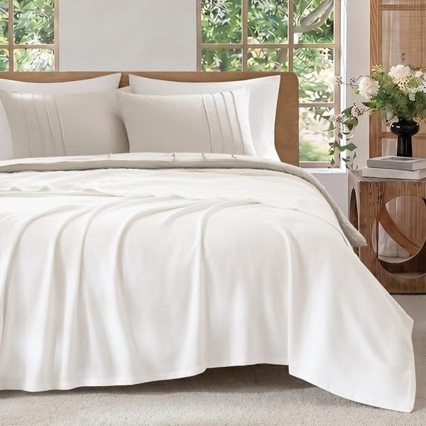 image:imageMadison Park 100 Egyptian Cotton Summer Blanket Full Queen Size Yellow Cozy Soft Breathable Durable Micro Herringbone Weave Casual Lightweight Knit All Season Throw for Bed Couch Sofa OEKO TEXMicroherringbone White