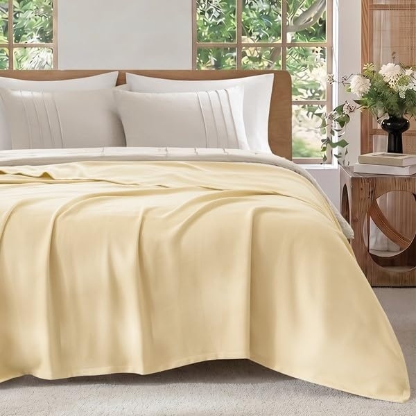 image:imageMadison Park 100 Egyptian Cotton Summer Blanket Full Queen Size Yellow Cozy Soft Breathable Durable Micro Herringbone Weave Casual Lightweight Knit All Season Throw for Bed Couch Sofa OEKO TEXMicroherringbone Yellow