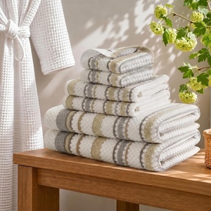 Madison Park Sutton Stripe 6 Piece Cotton Bath Towel Set, Soft Clay | 550 GSM Cotton, Tonal Stripe Jacquard, Quick Dry Absorbent Guest Bathroom Beach Essentials, Housewarming Wedding Gift(Neutral)