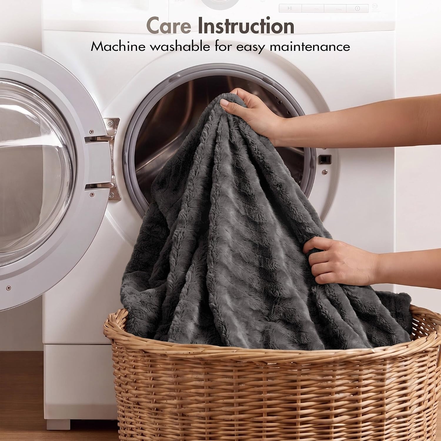 image:imageMadison Park Duke Faux Fur Throw Blanket for Sofa 50 x 60 Charcoal Ultra Luxury Soft Lightweight Plush OEKOTEX Certified Brushed Long Faux Fur For Bed Coach or SofaCharcoal