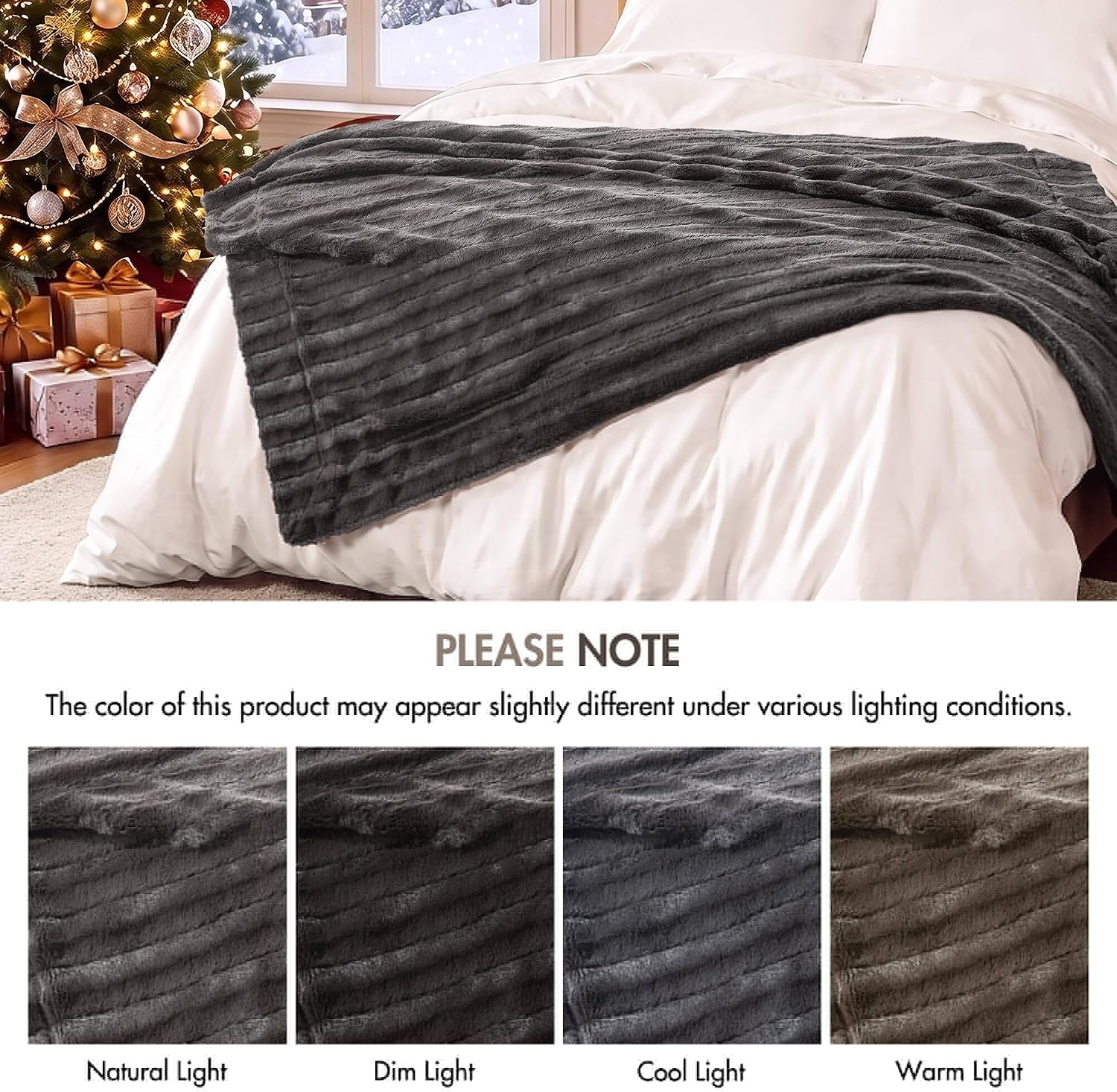 image:imageMadison Park Duke Faux Fur Throw Blanket for Sofa 50 x 60 Charcoal Ultra Luxury Soft Lightweight Plush OEKOTEX Certified Brushed Long Faux Fur For Bed Coach or SofaCharcoal