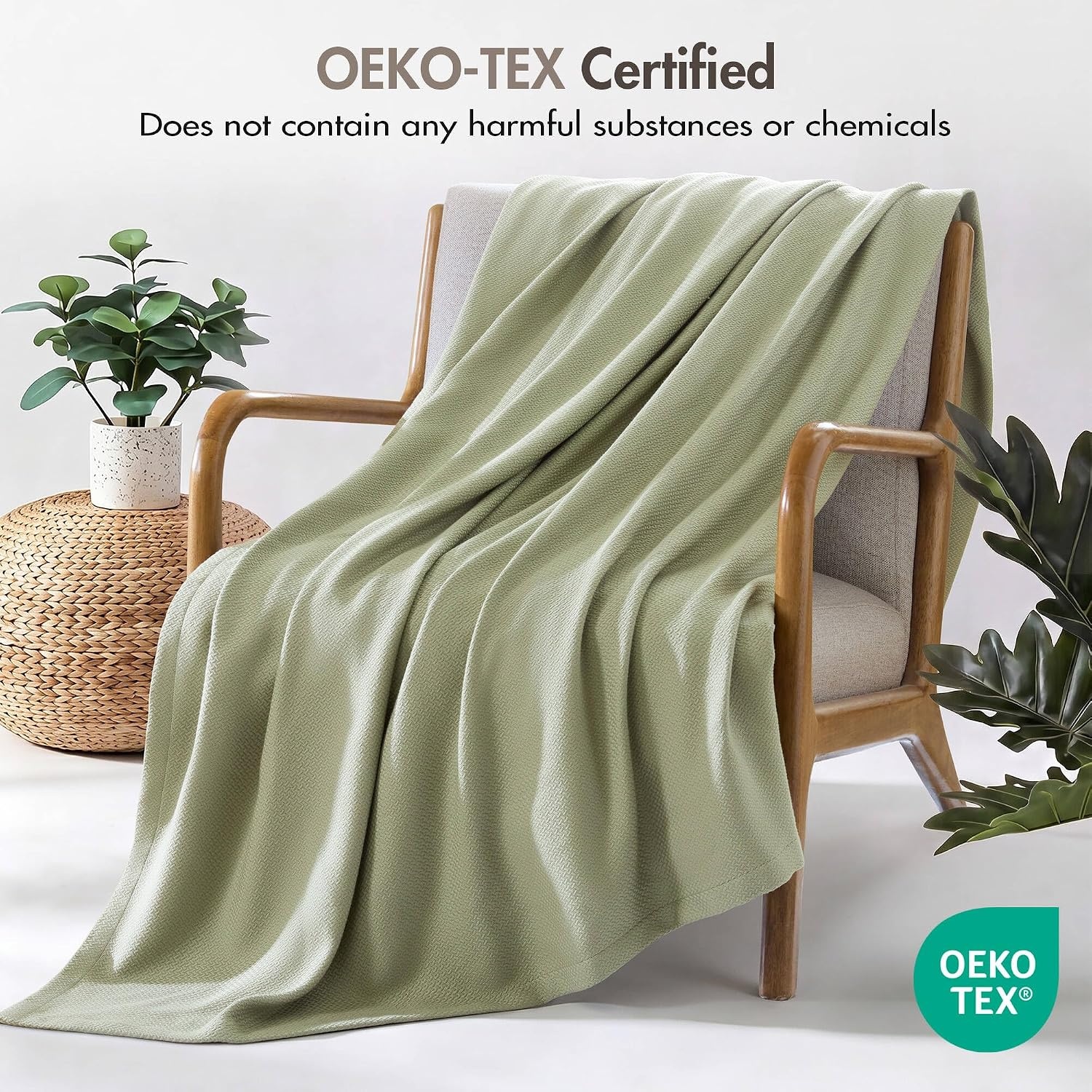 image:imageMadison Park 100 Egyptian Cotton FullQueen Bed Blanket for Summer GreyMicroherringbone Green