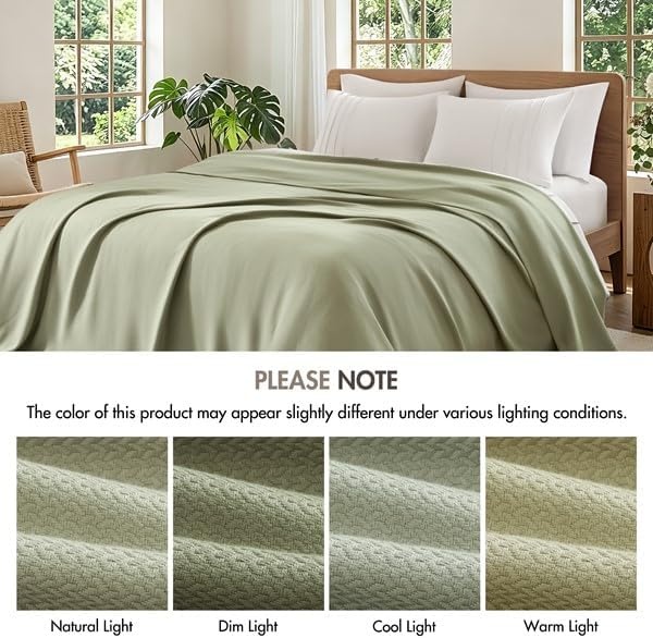 image:imageMadison Park 100 Egyptian Cotton FullQueen Bed Blanket for Summer GreyMicroherringbone Green