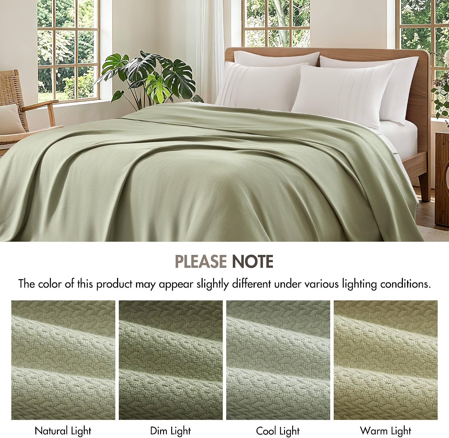 image:imageMadison Park 100 Egyptian Cotton FullQueen Bed Blanket for Summer GreyMicroherringbone Green