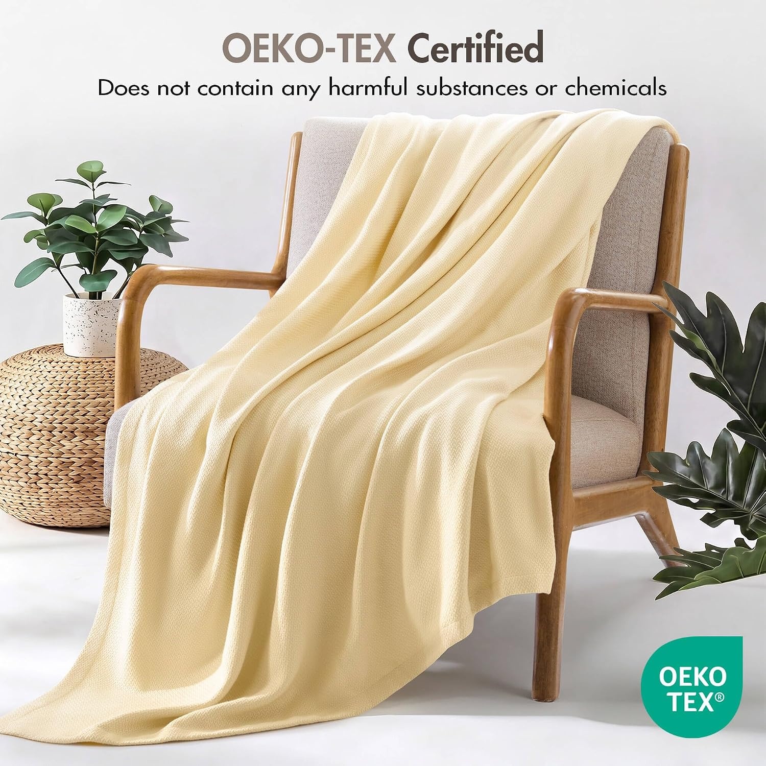 image:imageMadison Park 100 Egyptian Cotton FullQueen Bed Blanket for Summer GreyMicroherringbone Yellow