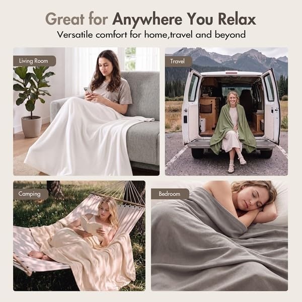image:imageMadison Park 100 Egyptian Cotton FullQueen Bed Blanket for Summer GreyMicroherringbone Yellow