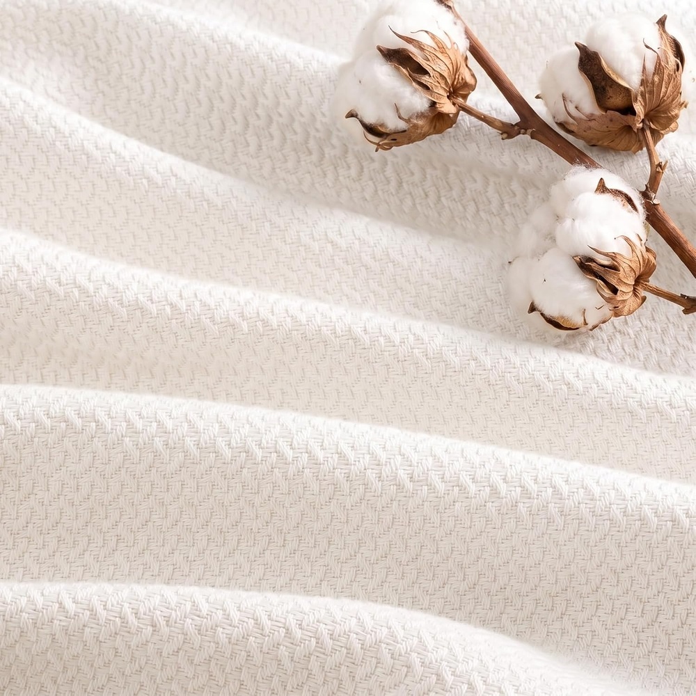 image:imageMadison Park 100 Egyptian Cotton FullQueen Bed Blanket for Summer GreyMicroherringbone White