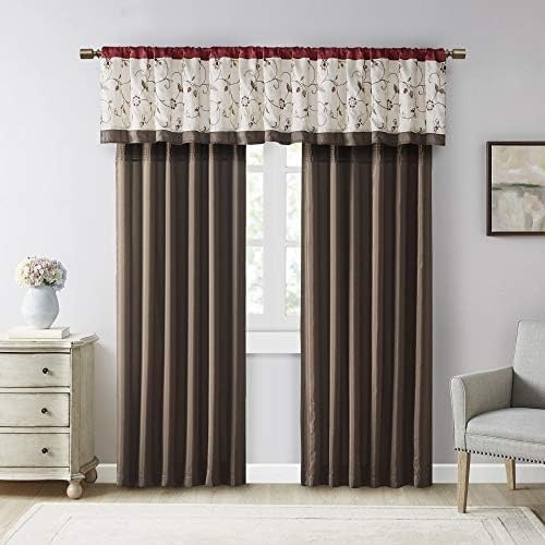 image:imageMadison Park Flora Embroidered Window Curtain Single Panel 50x84 RedRed