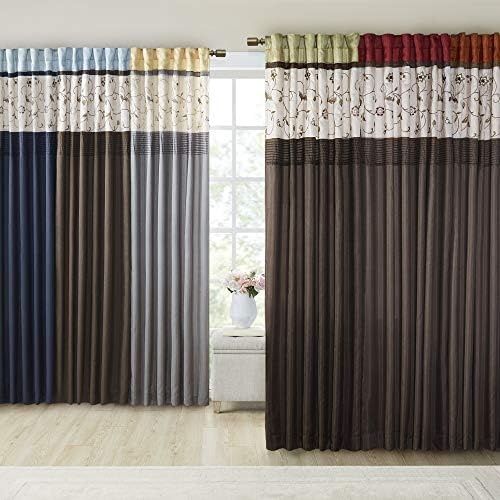 image:imageMadison Park Flora Embroidered Window Curtain Single Panel 50x84 RedRed