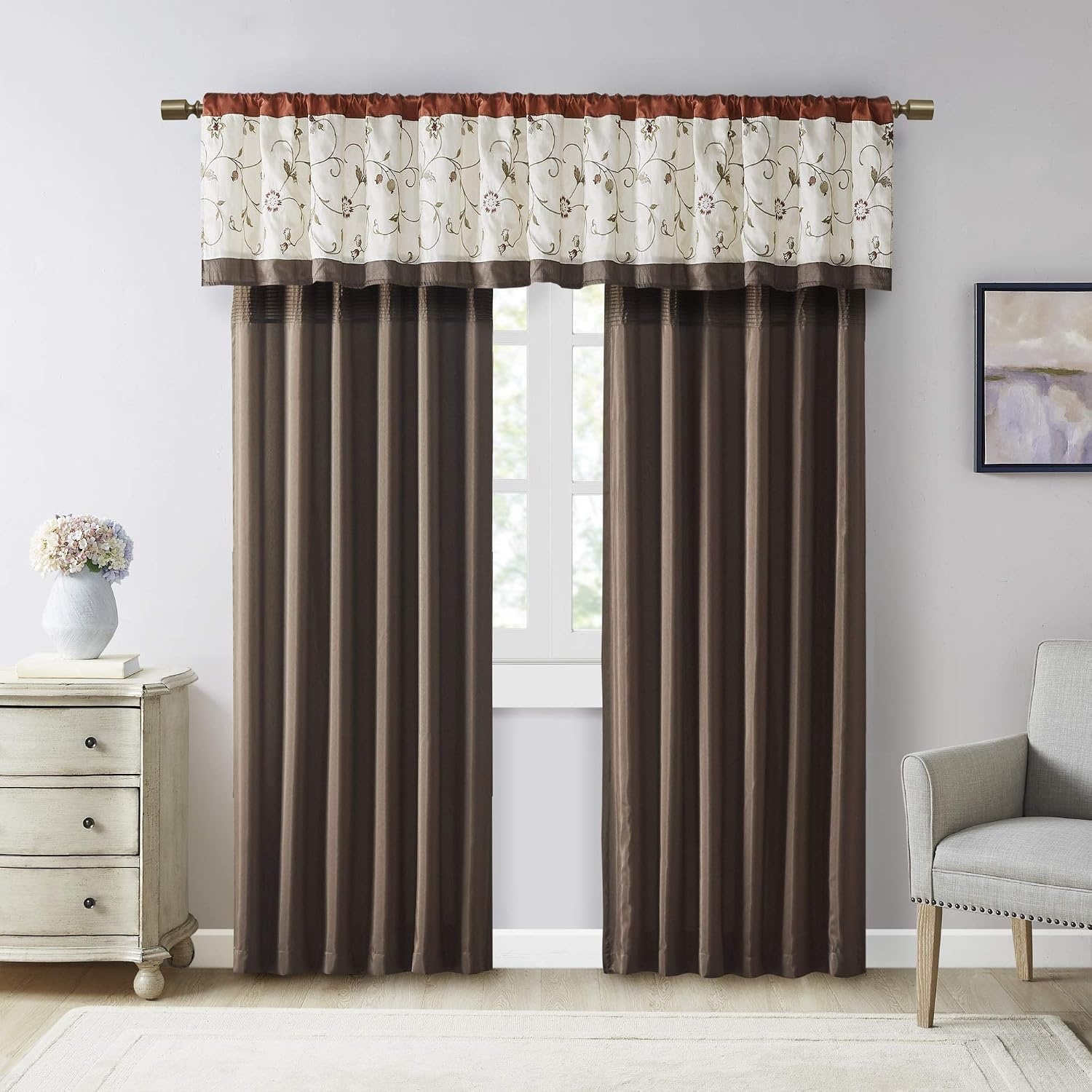 image:imageMadison Park Flora Embroidered Window Curtain Single Panel 50x84 RedSpice