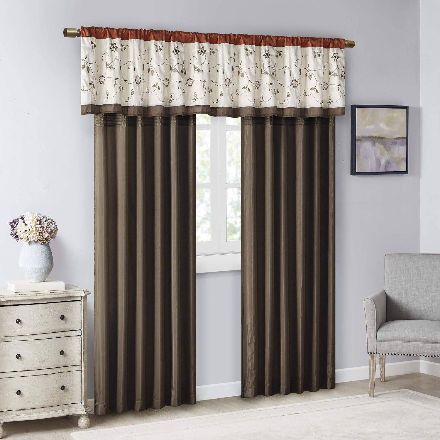 image:imageMadison Park Flora Embroidered Window Curtain Single Panel 50x84 RedSpice