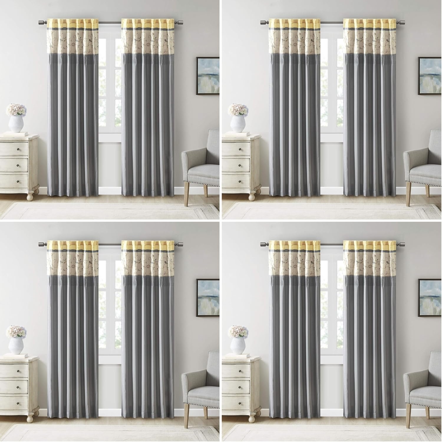 image:imageMadison Park Flora Embroidered Window Curtain Single Panel 50x84 RedYellow