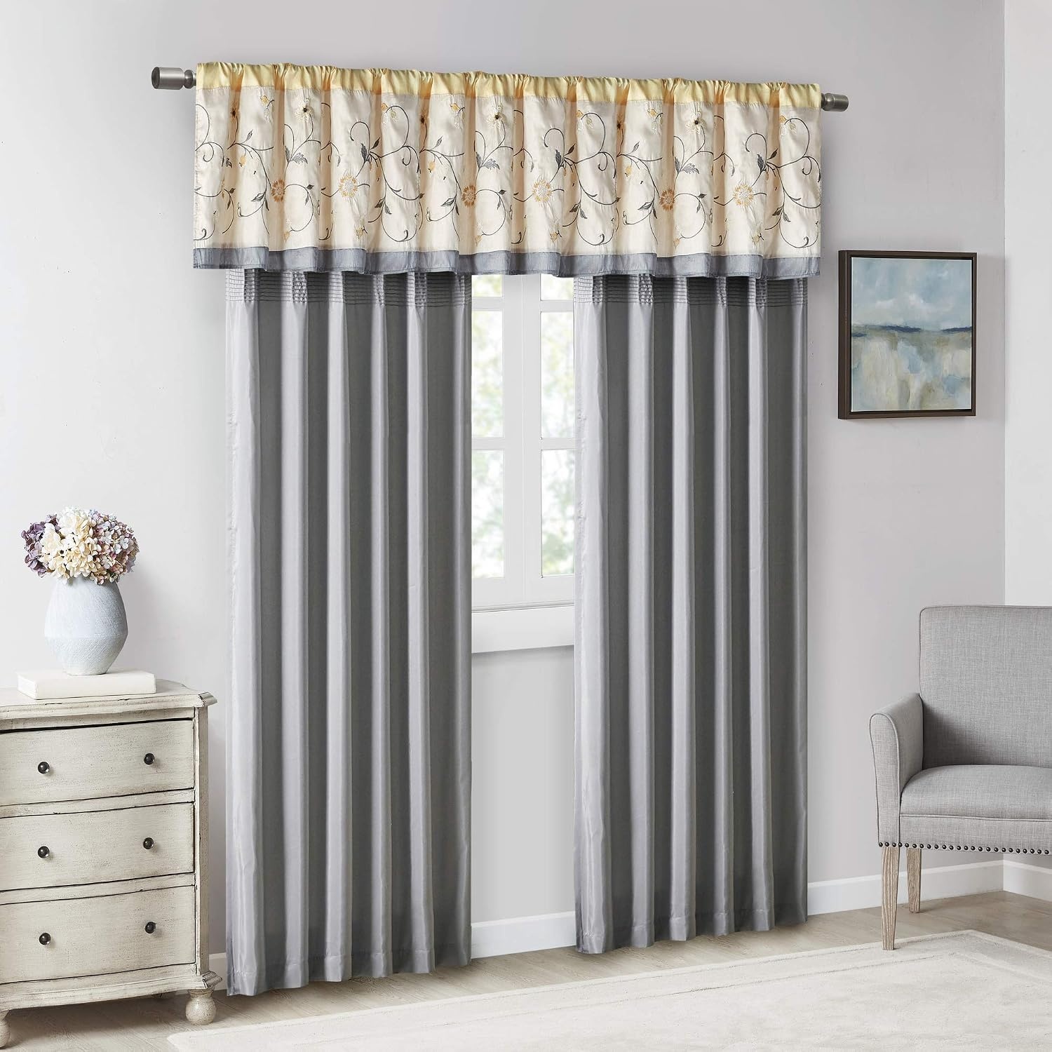 image:imageMadison Park Flora Embroidered Window Curtain Single Panel 50x84 RedYellow