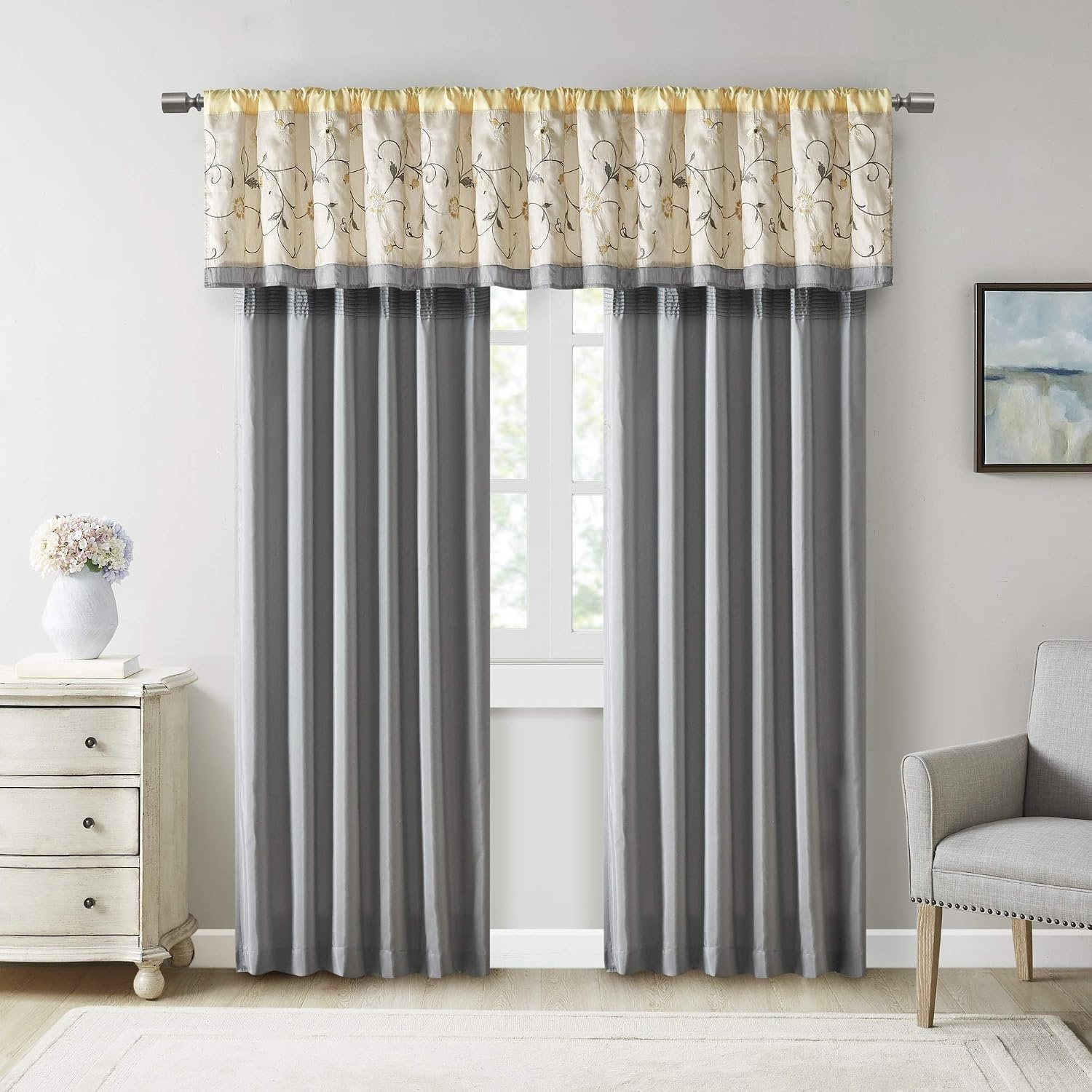 image:imageMadison Park Flora Embroidered Window Curtain Single Panel 50x84 RedYellow