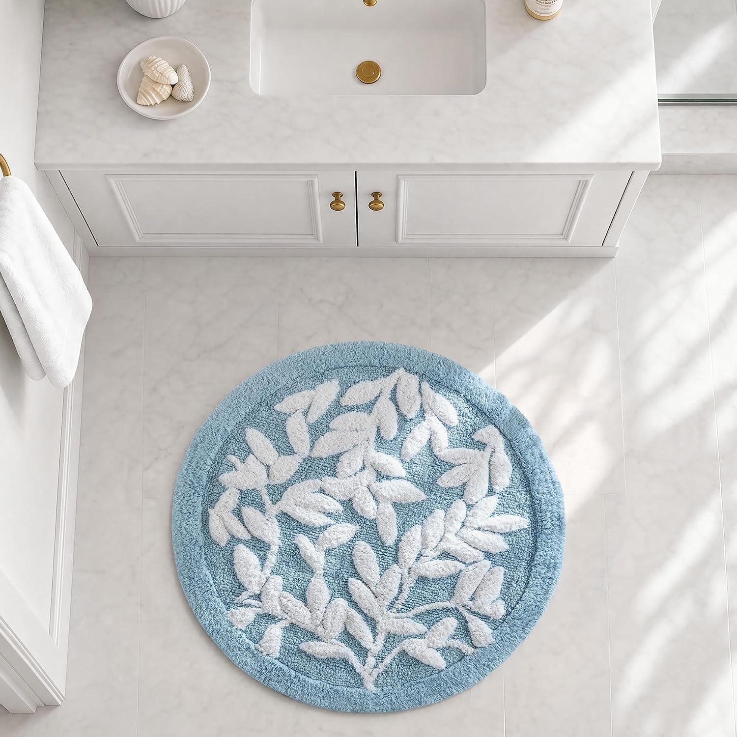 image:imageMadison Park Serene Tufted Textured Cotton Round Bath Rug 25 MushroomBlue