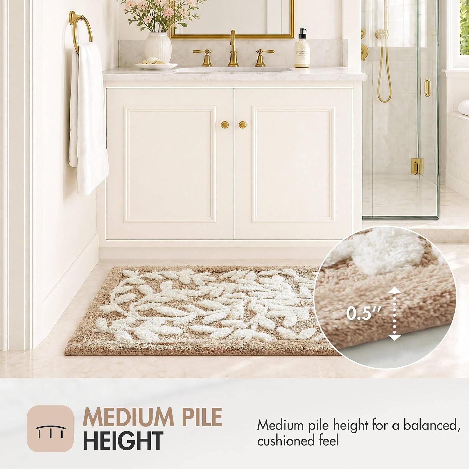 image:imageMadison Park Serene Tufted Textured Cotton Round Bath Rug 25 MushroomMushroom