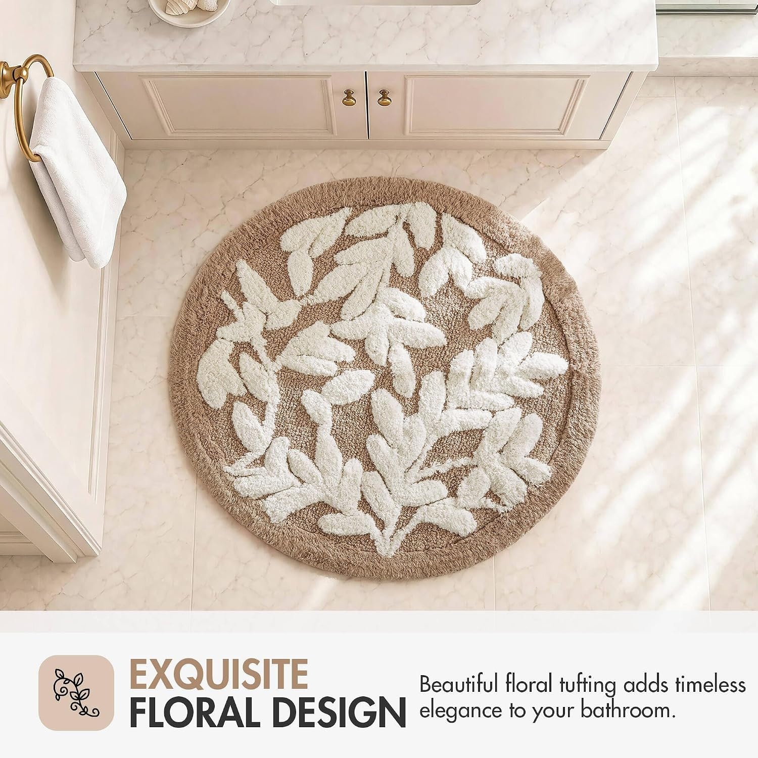 image:imageMadison Park Serene Tufted Textured Cotton Round Bath Rug 25 MushroomMushroom