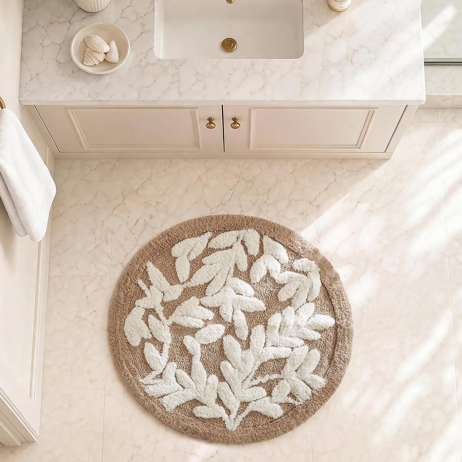 image:imageMadison Park Serene Tufted Textured Cotton Round Bath Rug 25 MushroomMushroom