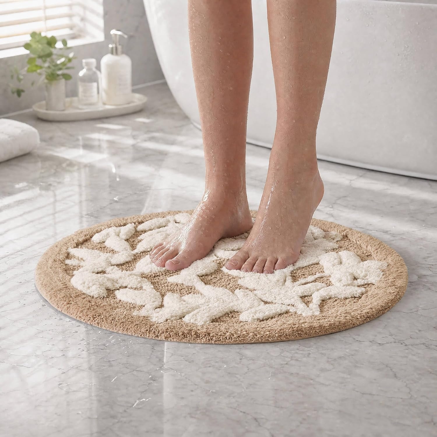 image:imageMadison Park Serene Tufted Textured Cotton Round Bath Rug 25 MushroomMushroom