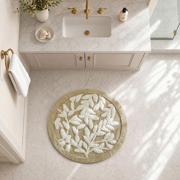image:imageMadison Park Serene Tufted Textured Cotton Round Bath Rug 25 MushroomNatural