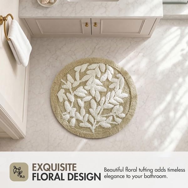 image:imageMadison Park Serene Tufted Textured Cotton Round Bath Rug 25 MushroomNatural