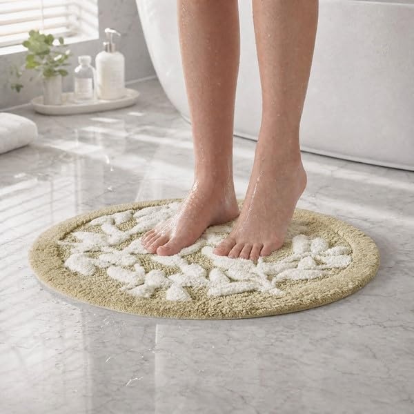 image:imageMadison Park Serene Tufted Textured Cotton Round Bath Rug 25 MushroomNatural