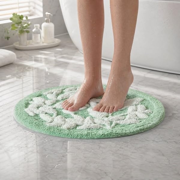 image:imageMadison Park Serene Tufted Textured Cotton Round Bath Rug 25 MushroomSage Green