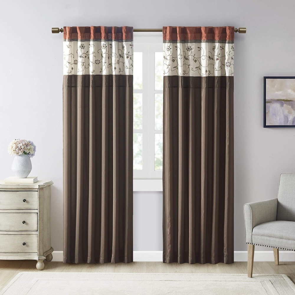 image:imageMadison Park Flora Embroidered Window Curtain Single Panel 50x84 RedSpice