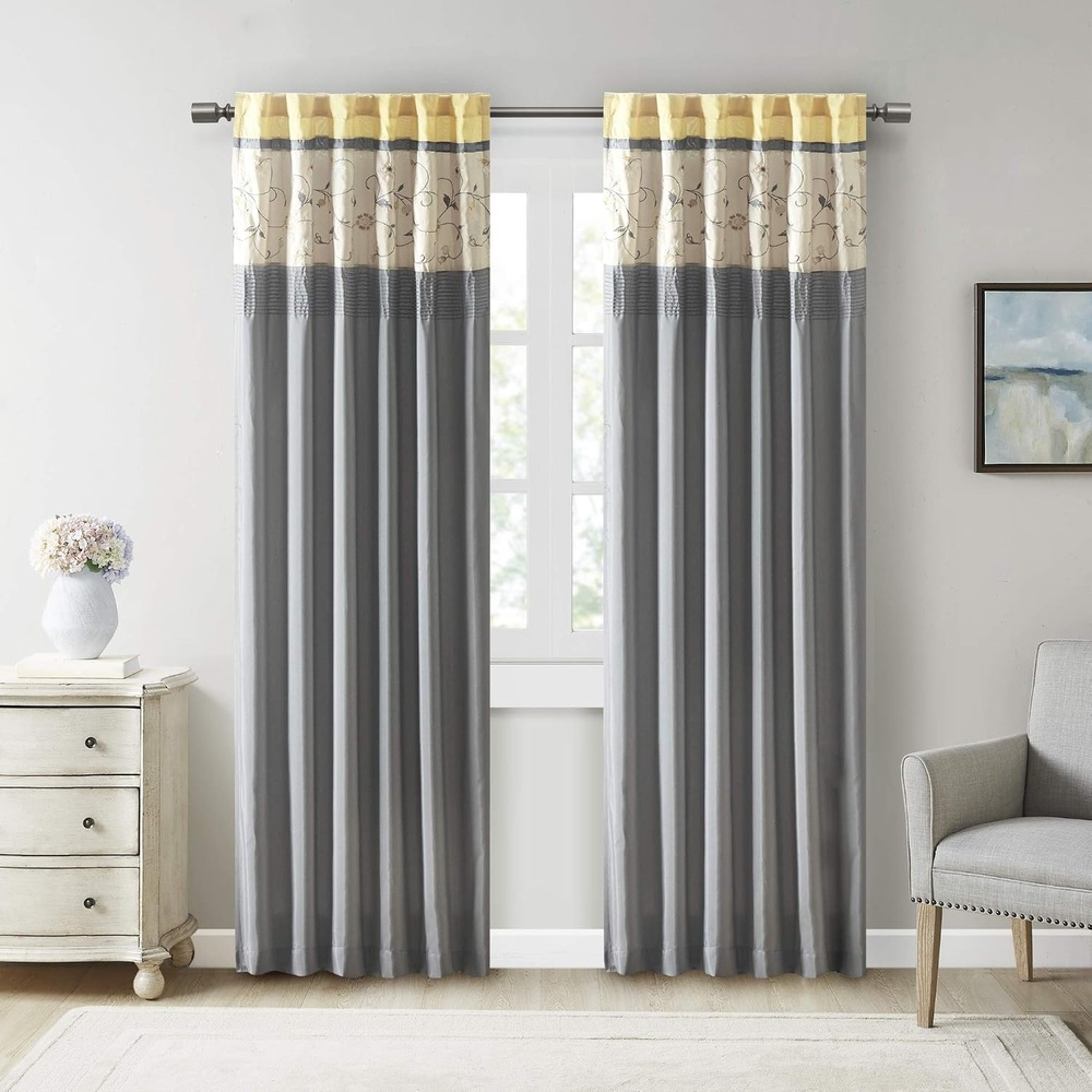 image:imageMadison Park Flora Embroidered Window Curtain Single Panel 50x84 RedYellow