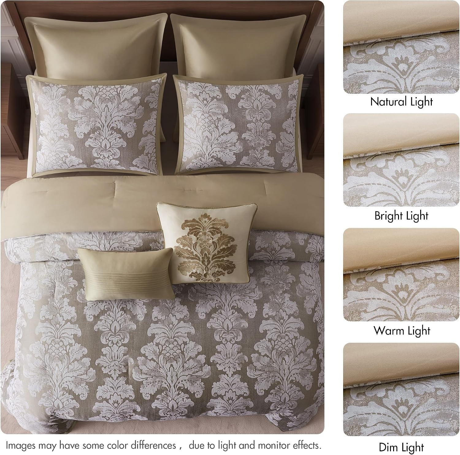 image:imageMadison Park Chenille Jacquard Damask Queen Comforter Set Teal 8pcTan