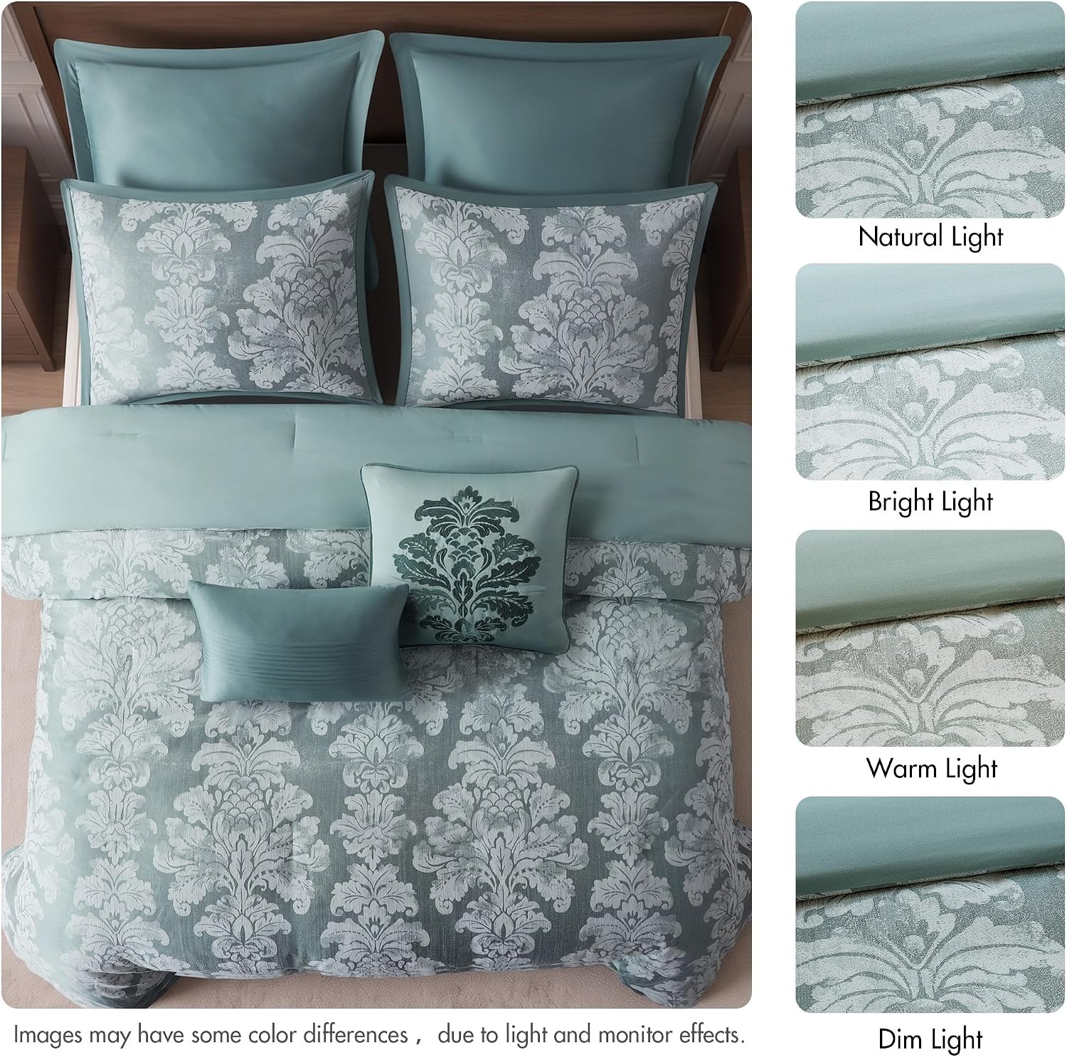 image:imageMadison Park Chenille Jacquard Damask Queen Comforter Set Teal 8pcTeal