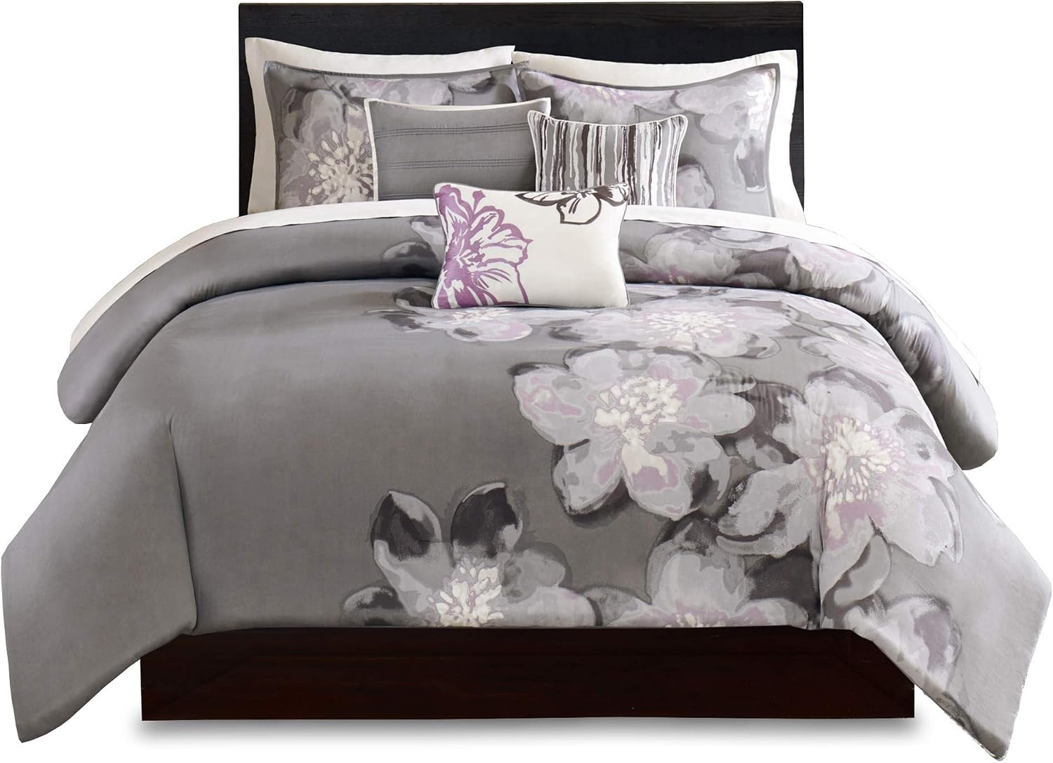 image:imageMadison Park Cotton Floral Duvet Cover Set 3PC FullQueenSerena Grey