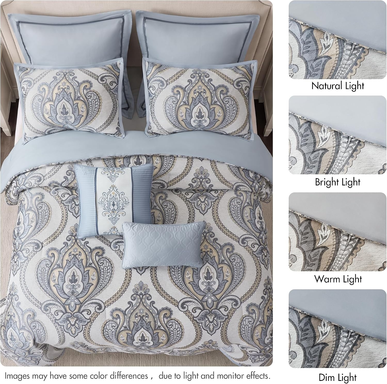 image:imageMadison Park Jacquard Damask Blue Queen Comforter Set wBedskirt 8pcBlue