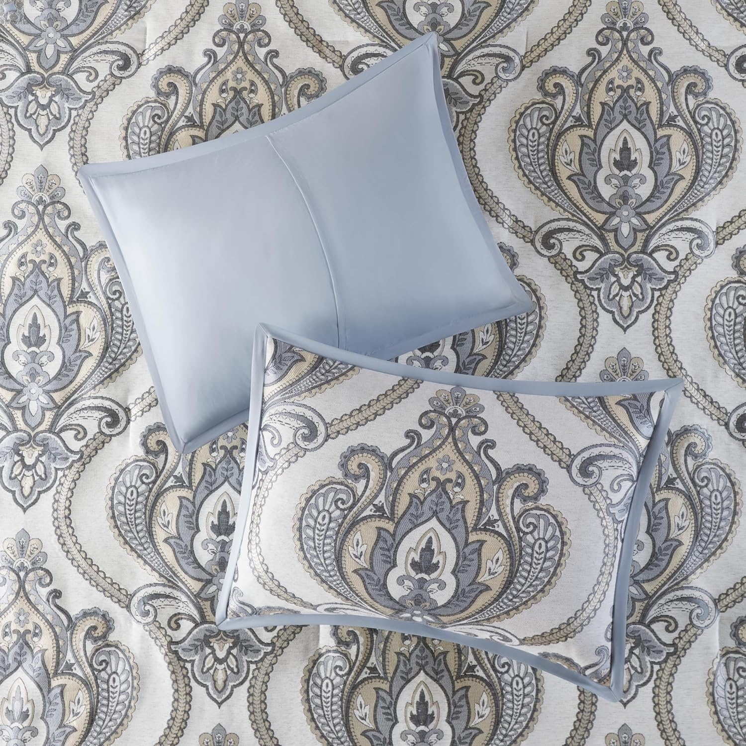 image:imageMadison Park Jacquard Damask Blue Queen Comforter Set wBedskirt 8pcBlue