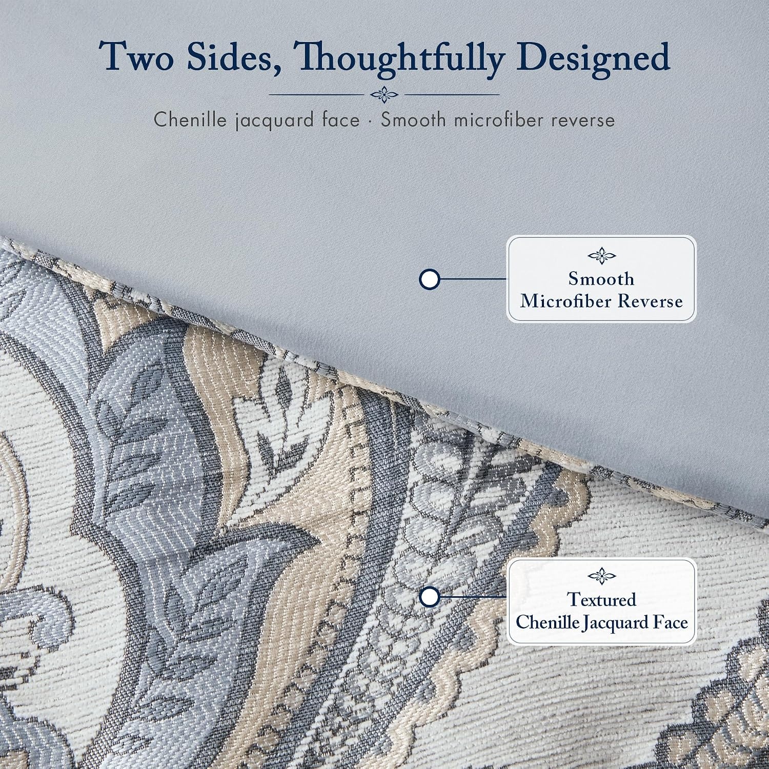 image:imageMadison Park Jacquard Damask Blue Queen Comforter Set wBedskirt 8pcBlue