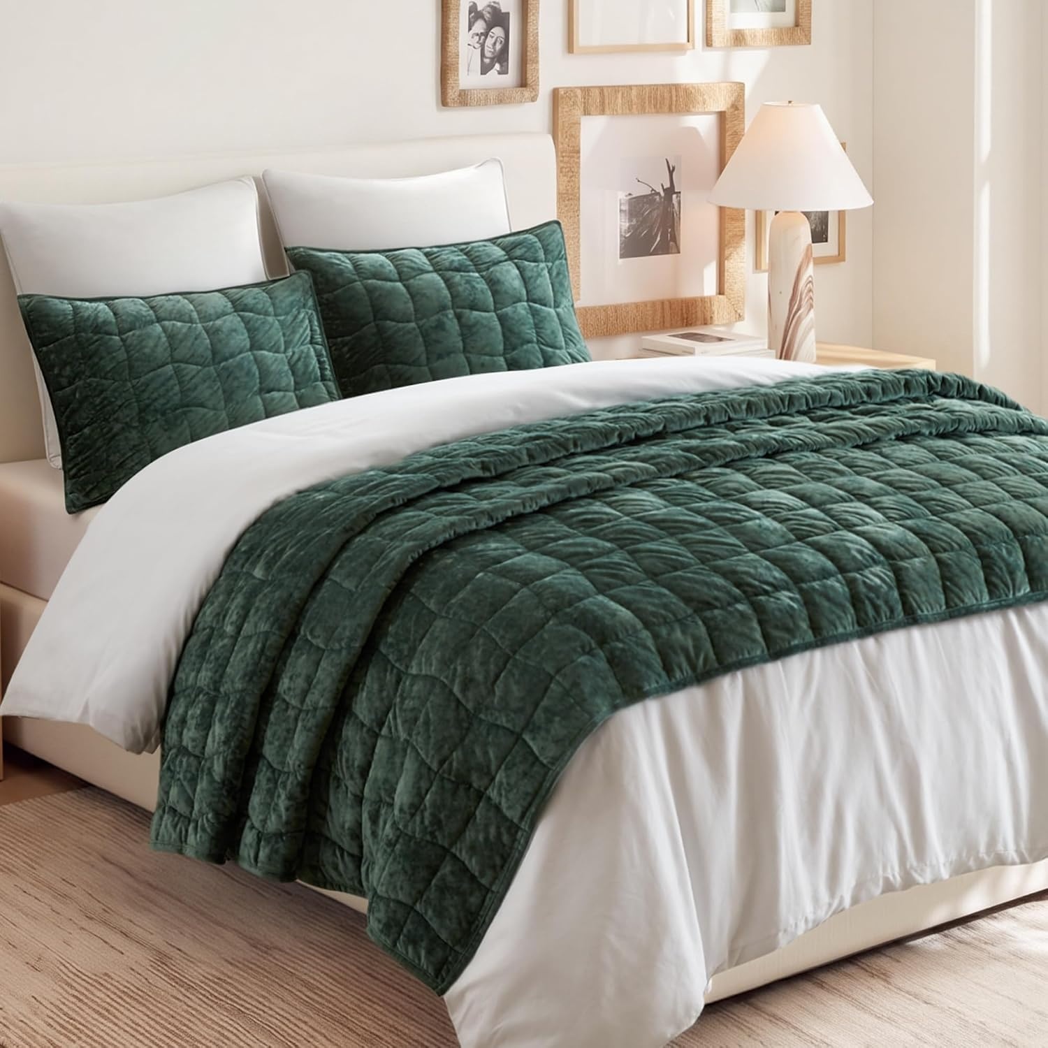 image:imageMadison Park Velvet Quilt Set WaterWashed Softness FullQueen GreenGreen