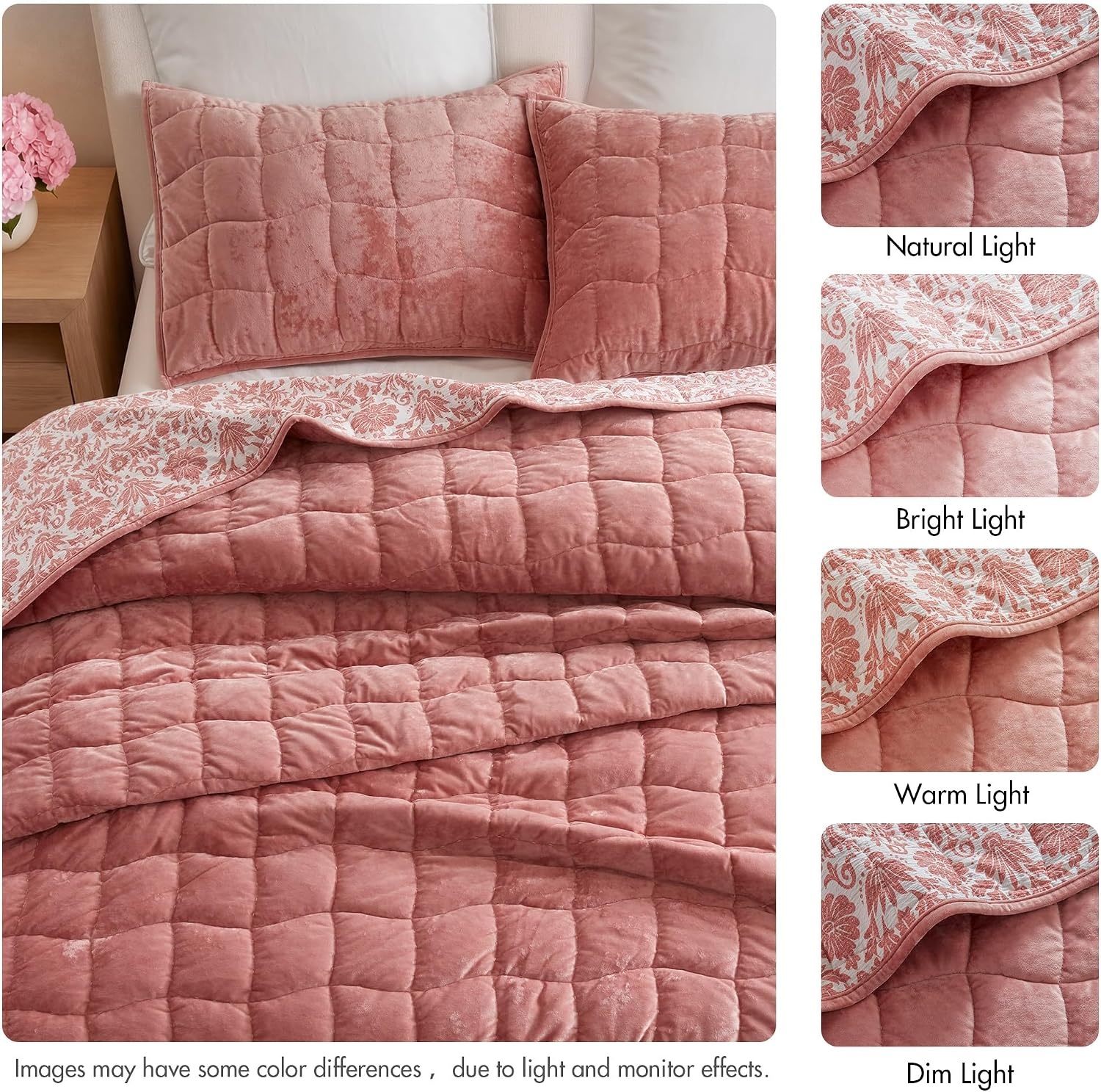 image:imageMadison Park Velvet Quilt Set WaterWashed Softness FullQueen GreenPink