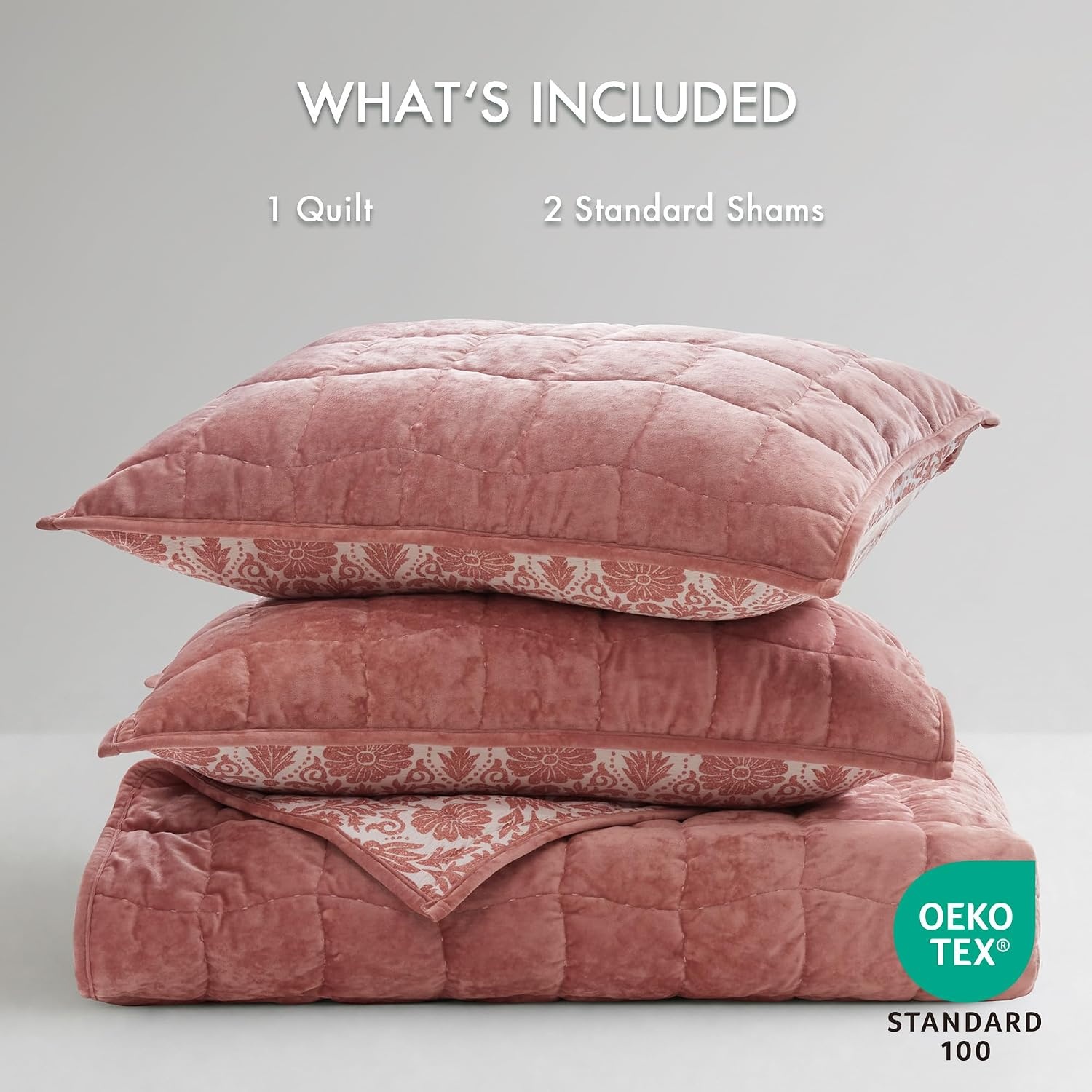image:imageMadison Park Velvet Quilt Set WaterWashed Softness FullQueen GreenPink