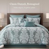 Madison Park Chenille Jacquard Damask Queen Comforter Set Teal, 8pc(Teal)