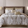 Madison Park Chenille Jacquard Damask Queen Comforter Set Teal, 8pc(Tan)