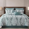 Madison Park Chenille Jacquard Damask Queen Comforter Set Teal, 8pc(Teal)