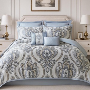 Madison Park Jacquard Damask Blue Queen Comforter Set w/Bedskirt, 8pc(Blue)
